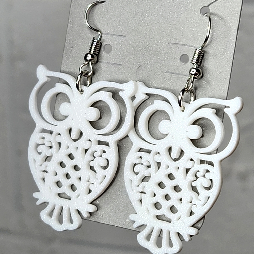 White Owl French Hook Earrings